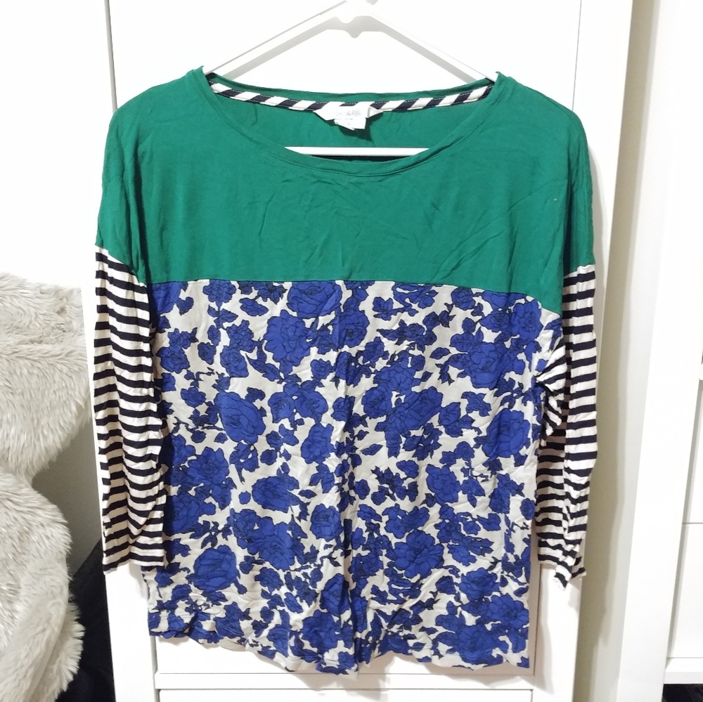 Boden Hotchpotch Stripe Floral Colorblock Tee